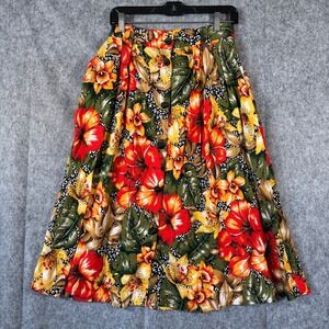 Vtg 90s Floral Boho Skirt Button Down Midi Womens 8 Tropical Animal Print Resort